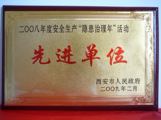 2009年2月，被西安市人民政府評為2008年度安全生產(chǎn)“隱患治理年”活動先進單位